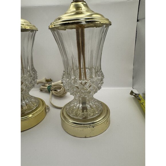 Pair Of Vintage Mid Century Ornate Clear Cut Crystal Boudoir Table Lamps - Picture 2 of 10